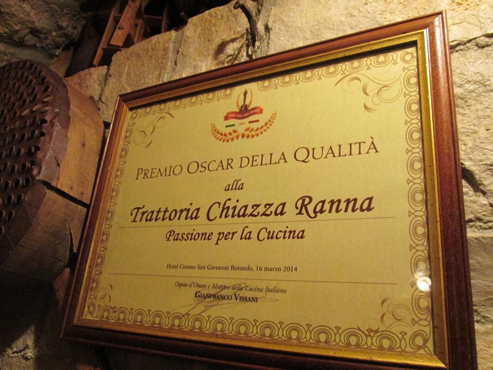 Premio Oscar della Qualità assegnato alla Trattoria Chiazza Ranna nel 2014